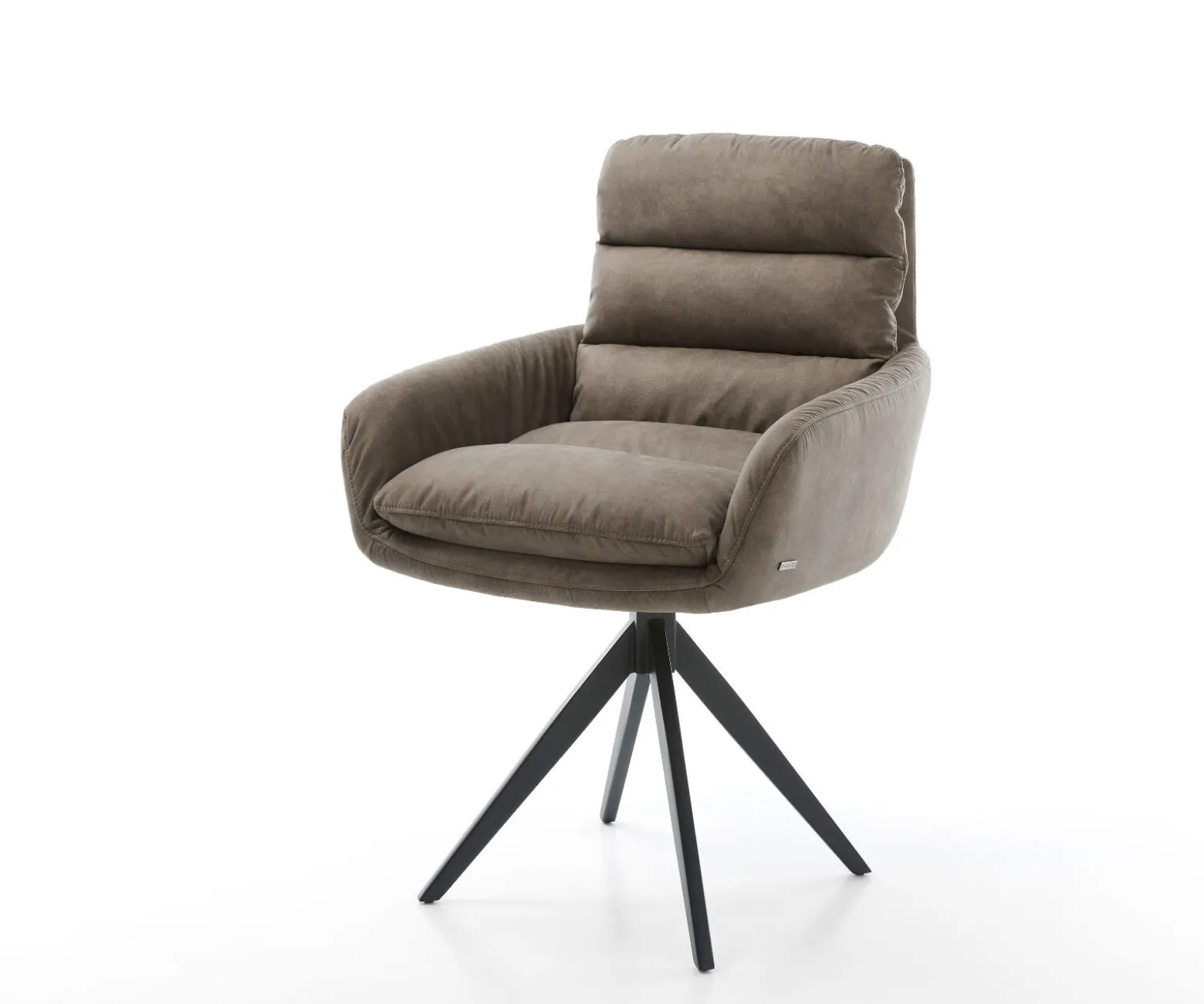 EsszimmerstuhlAbelia-Flex mit Armlehnen Mikrofaser Taupe Vintage Kreuzgestell kantig Schwarz Sofort versandfertig