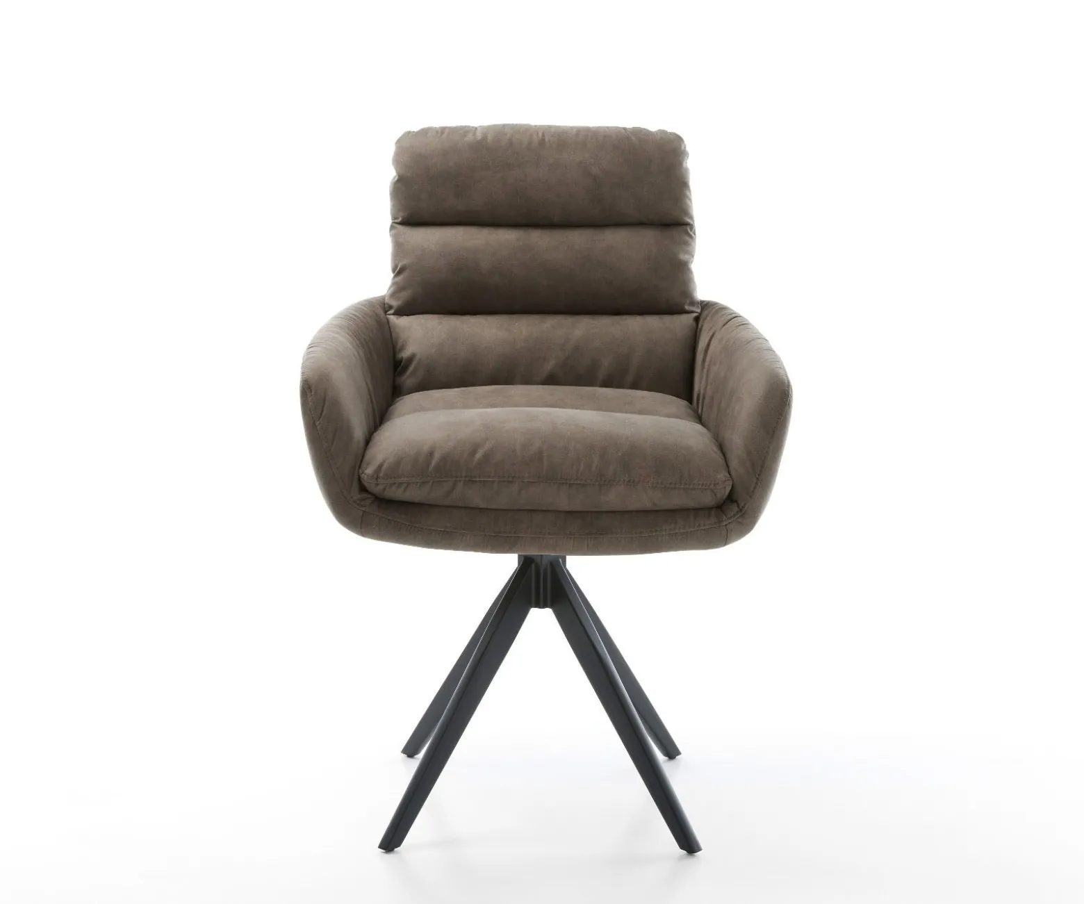 EsszimmerstuhlAbelia-Flex mit Armlehnen Mikrofaser Taupe Vintage Kreuzgestell kantig Schwarz Sofort versandfertig
