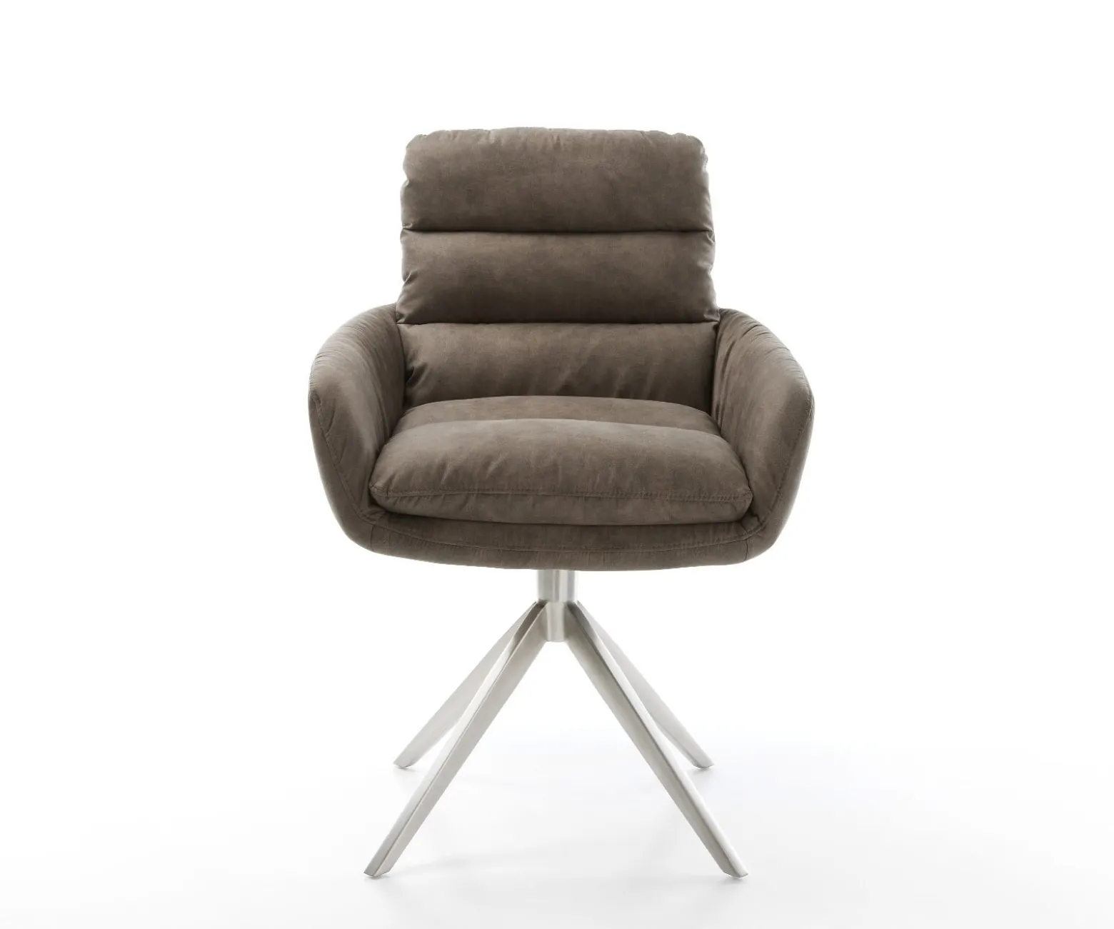 EsszimmerstuhlAbelia-Flex mit Armlehnen Mikrofaser Taupe Vintage Kreuzgestell breit Edelstahl Sofort versandfertig
