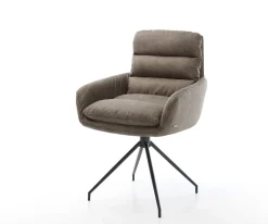 EsszimmerstuhlAbelia-Flex mit Armlehnen Mikrofaser Taupe Vintage Kreuzgestell konisch Schwarz Sofort versandfertig