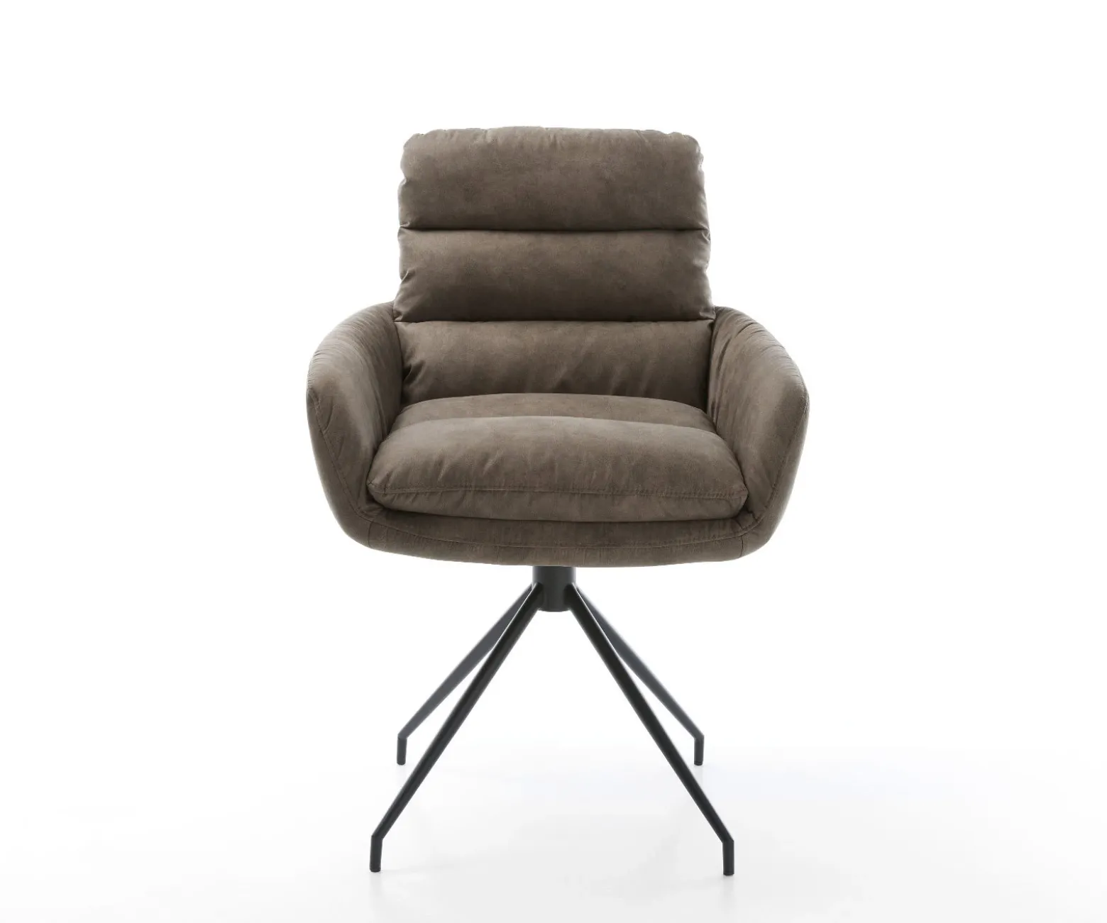 EsszimmerstuhlAbelia-Flex mit Armlehnen Mikrofaser Taupe Vintage Kreuzgestell konisch Schwarz Sofort versandfertig