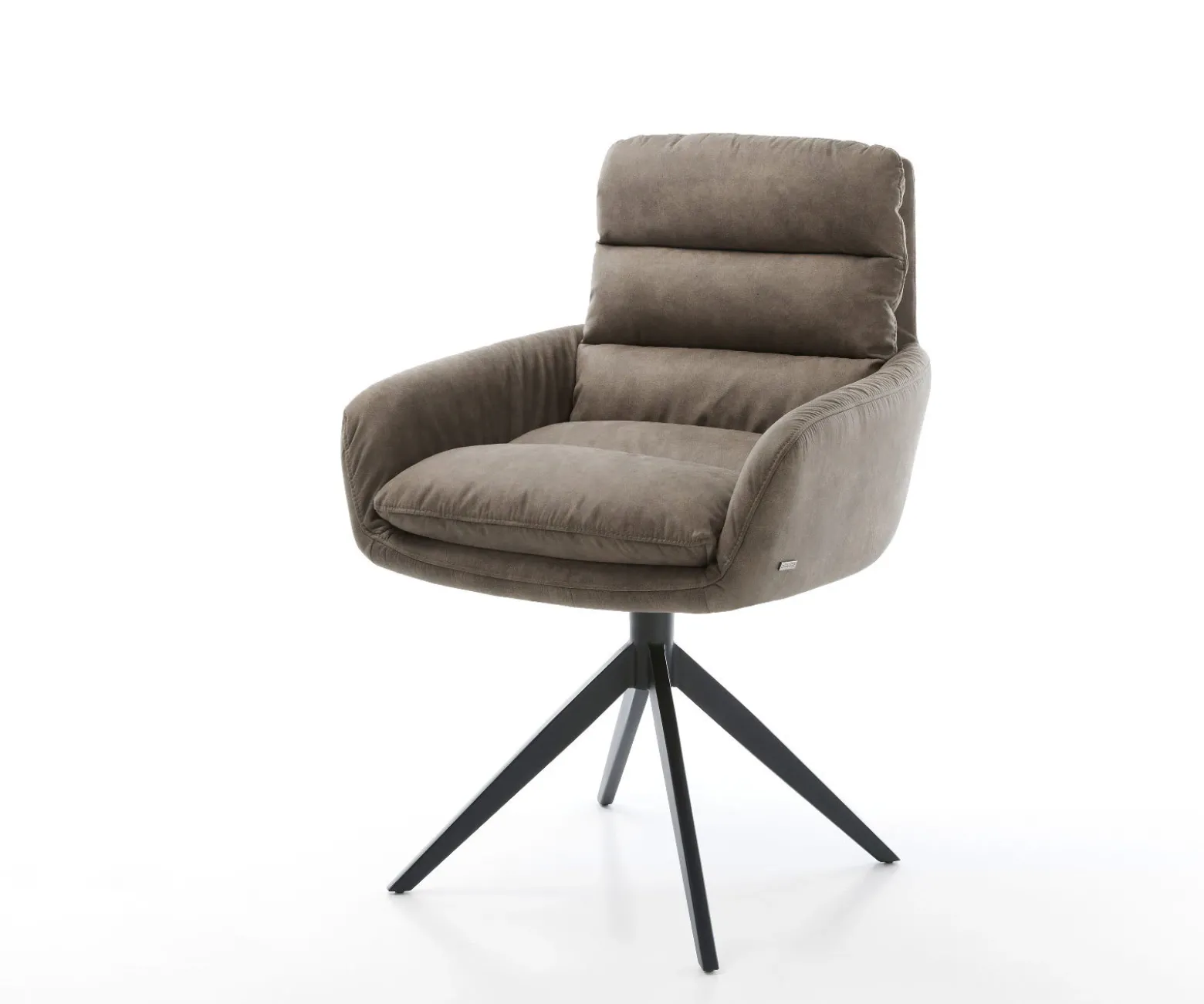 EsszimmerstuhlAbelia-Flex mit Armlehnen Mikrofaser Taupe Vintage Kreuzgestell breit Schwarz Sofort versandfertig