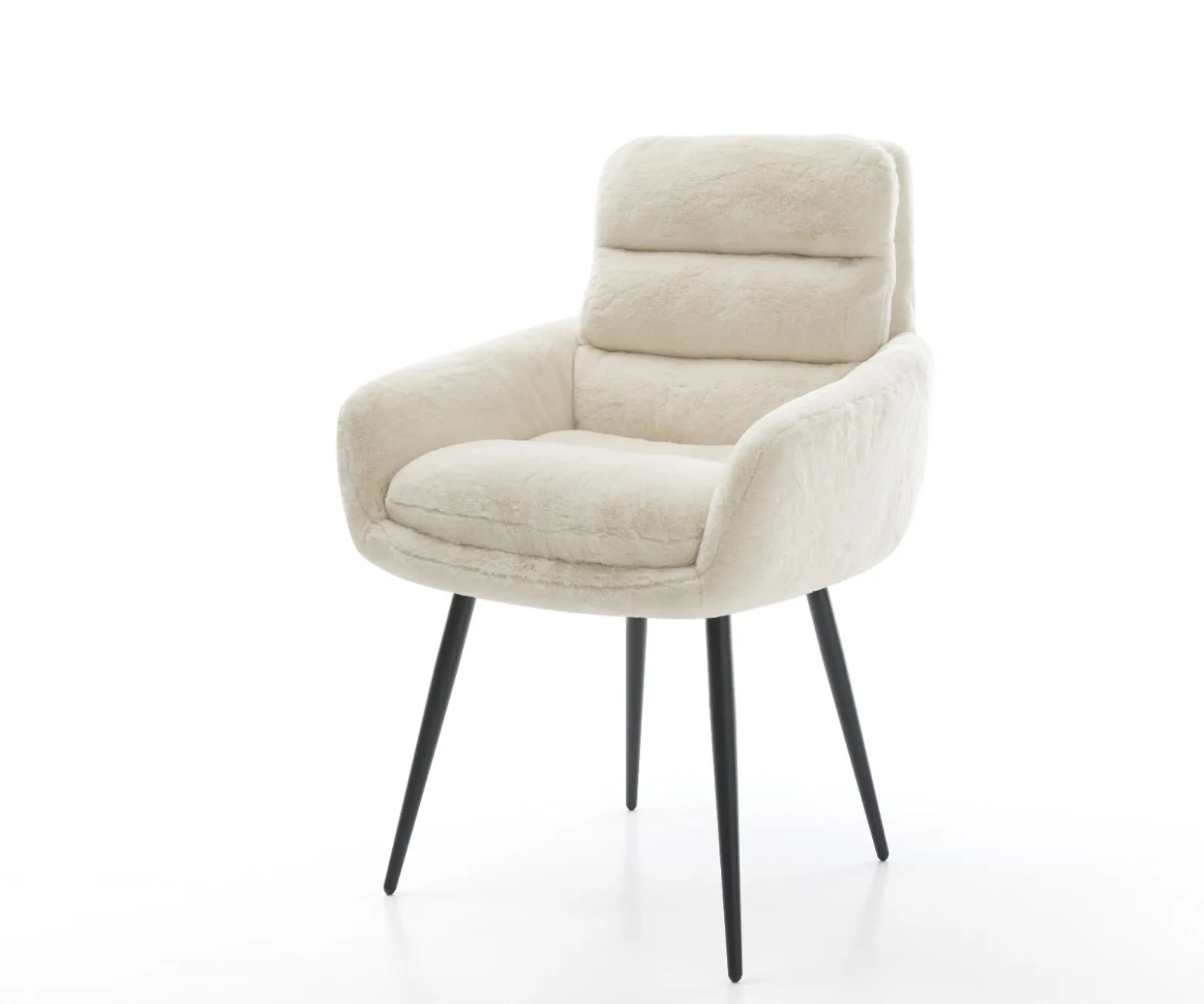 EsszimmerstuhlAbelia-Flex mit Armlehnen Plüsch Creme-Weiß 4-Fuß konisch Schwarz Sofort versandfertig