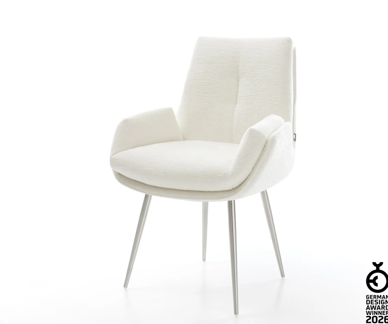 EsszimmerstuhlClea-Flex Bouclé Soft Beige 4-Fuß konisch Edelstahl Sofort versandfertig