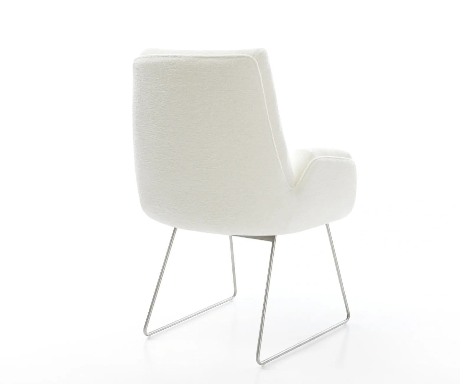 EsszimmerstuhlClea-Flex Bouclé Soft Beige Kufengestell Edelstahl Sofort versandfertig