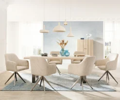 EsszimmerstuhlGreg-Flex Cord Beige Kreuzgestell kantig Edelstahl Taschenfederkern Sofort versandfertig
