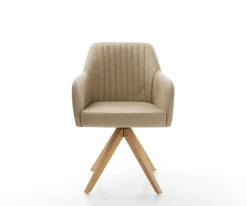 EsszimmerstuhlGreg-Flex Mikrofaser Beige Vintage Holzgestell kantig Natur 360° drehbar Taschenfederkern Versandfertig ca. 28.10.26