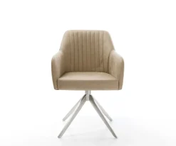 EsszimmerstuhlGreg-Flex Mikrofaser Beige Vintage Kreuzgestell breit Edelstahl Taschenfederkern Sofort versandfertig