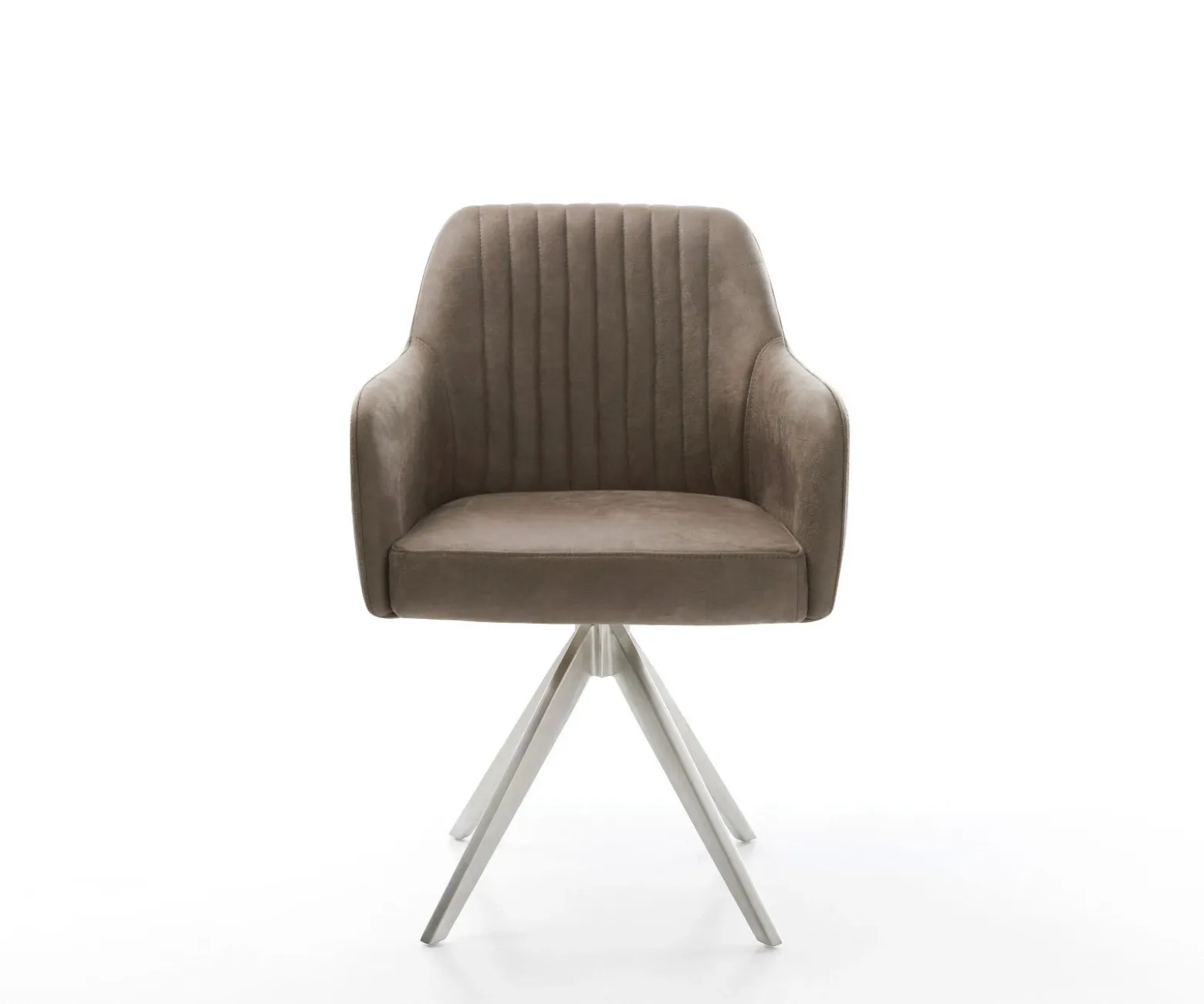EsszimmerstuhlGreg-Flex Mikrofaser Taupe Vintage Kreuzgestell kantig Edelstahl Taschenfederkern Sofort versandfertig