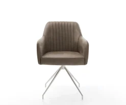 EsszimmerstuhlGreg-Flex Mikrofaser Taupe Vintage Kreuzgestell konisch Edelstahl Taschenfederkern Sofort versandfertig