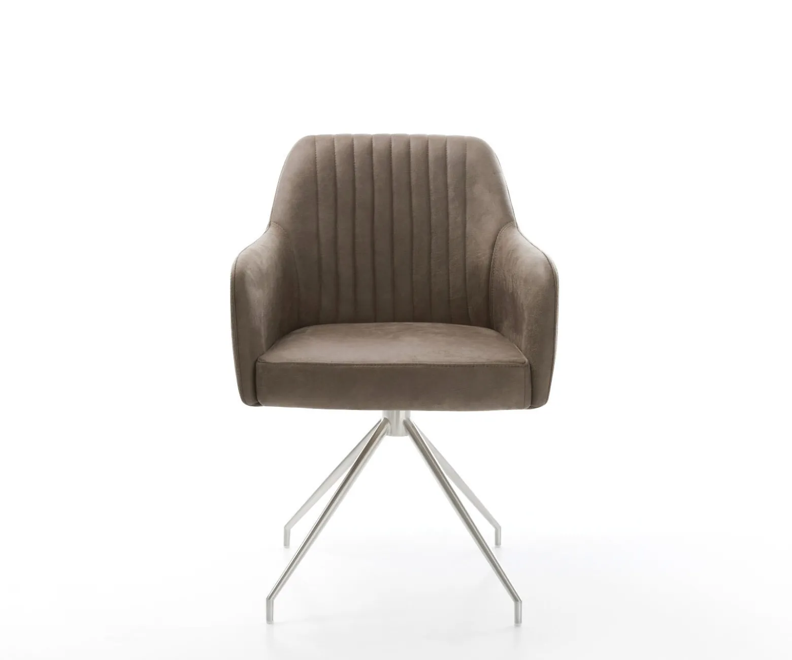 EsszimmerstuhlGreg-Flex Mikrofaser Taupe Vintage Kreuzgestell konisch Edelstahl Taschenfederkern Sofort versandfertig