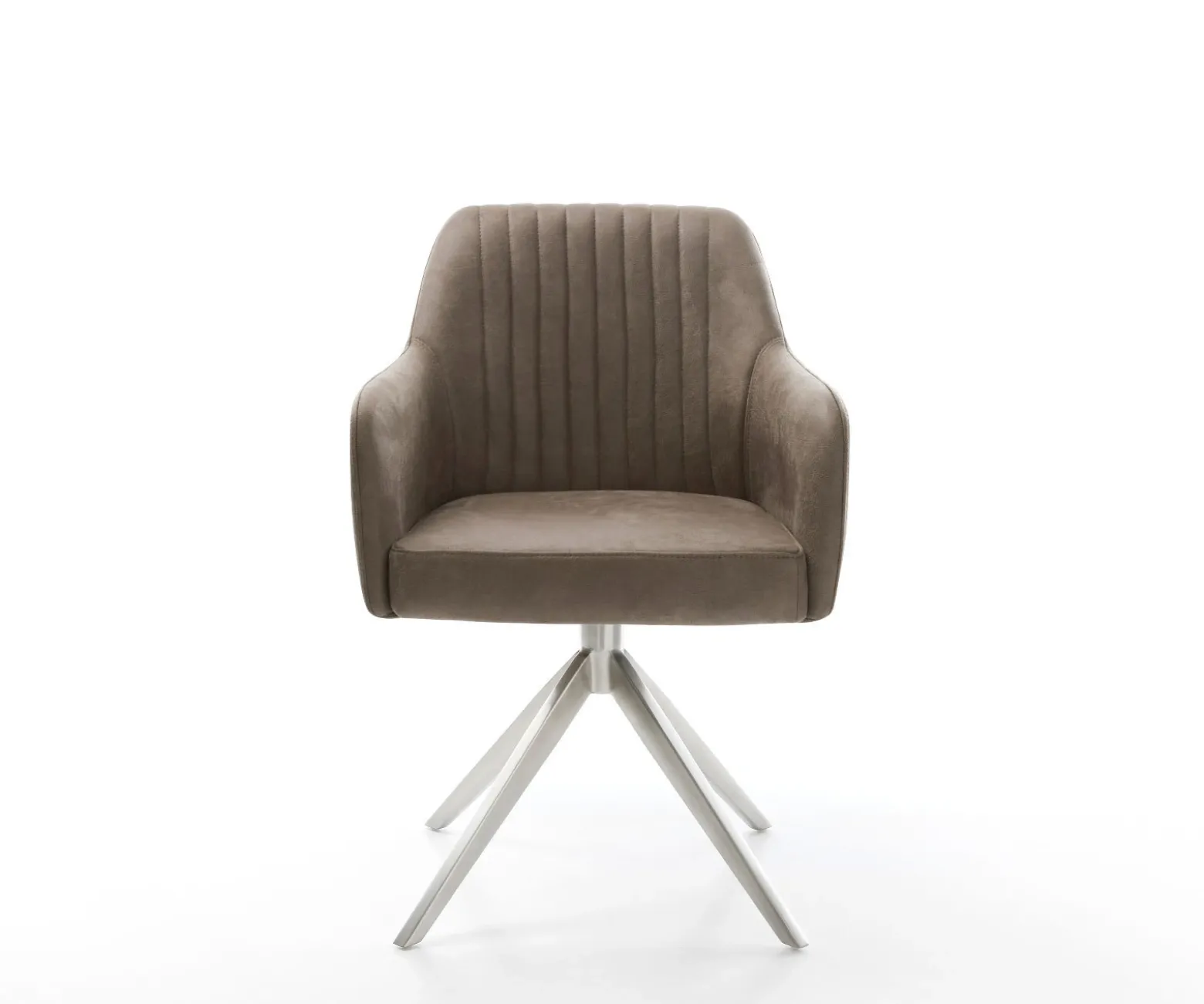 EsszimmerstuhlGreg-Flex Mikrofaser Taupe Vintage Kreuzgestell breit Edelstahl Taschenfederkern Sofort versandfertig