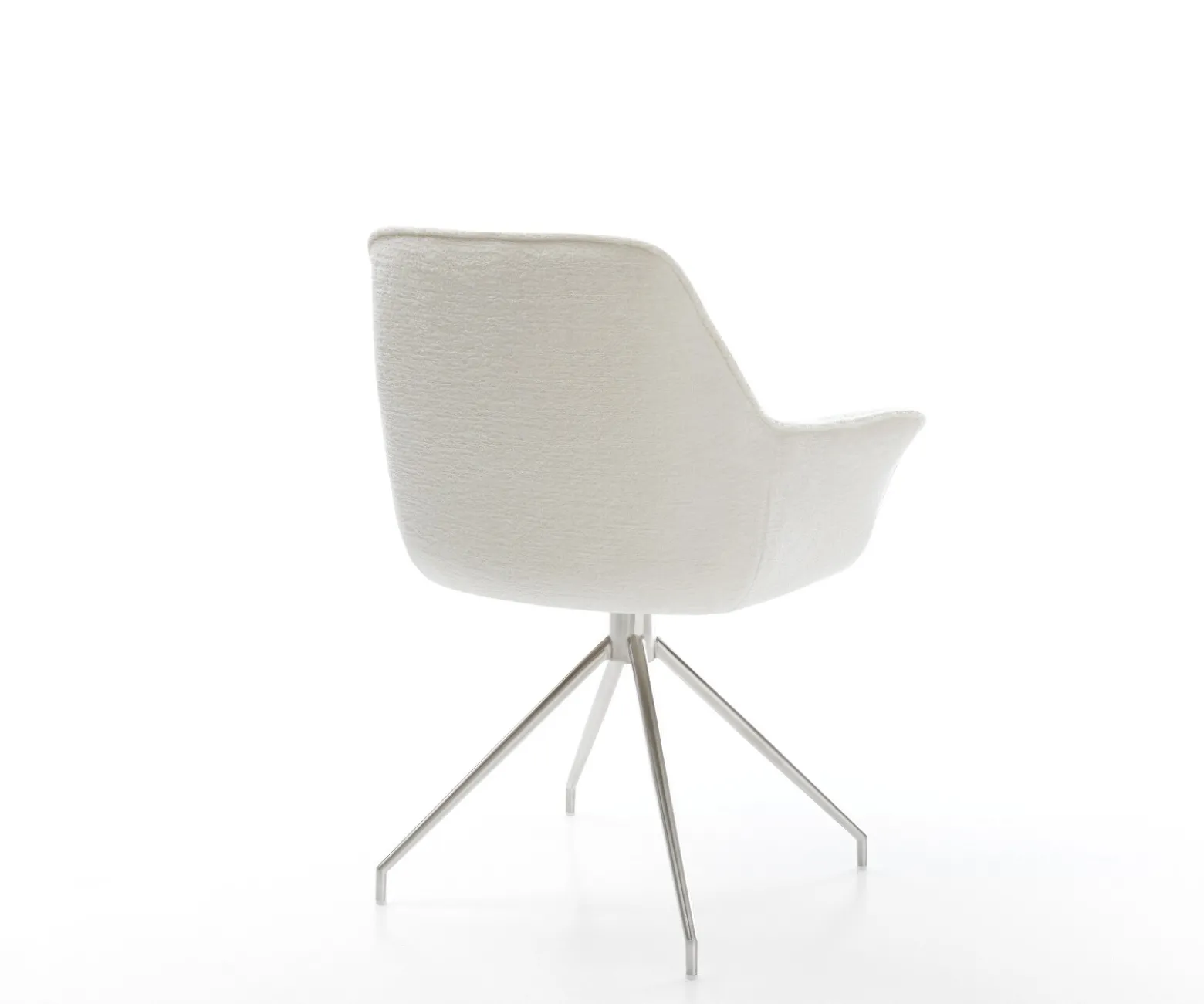 EsszimmerstuhlKaira-Flex Bouclé Soft Beige Kreuzgestell konisch Edelstahl Sofort versandfertig