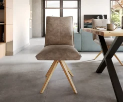EsszimmerstuhlLelio-Flex Mikrofaser Taupe Vintage Holzgestell kantig Natur 360° drehbar Taschenfederkern Versandfertig ca. 28.10.26