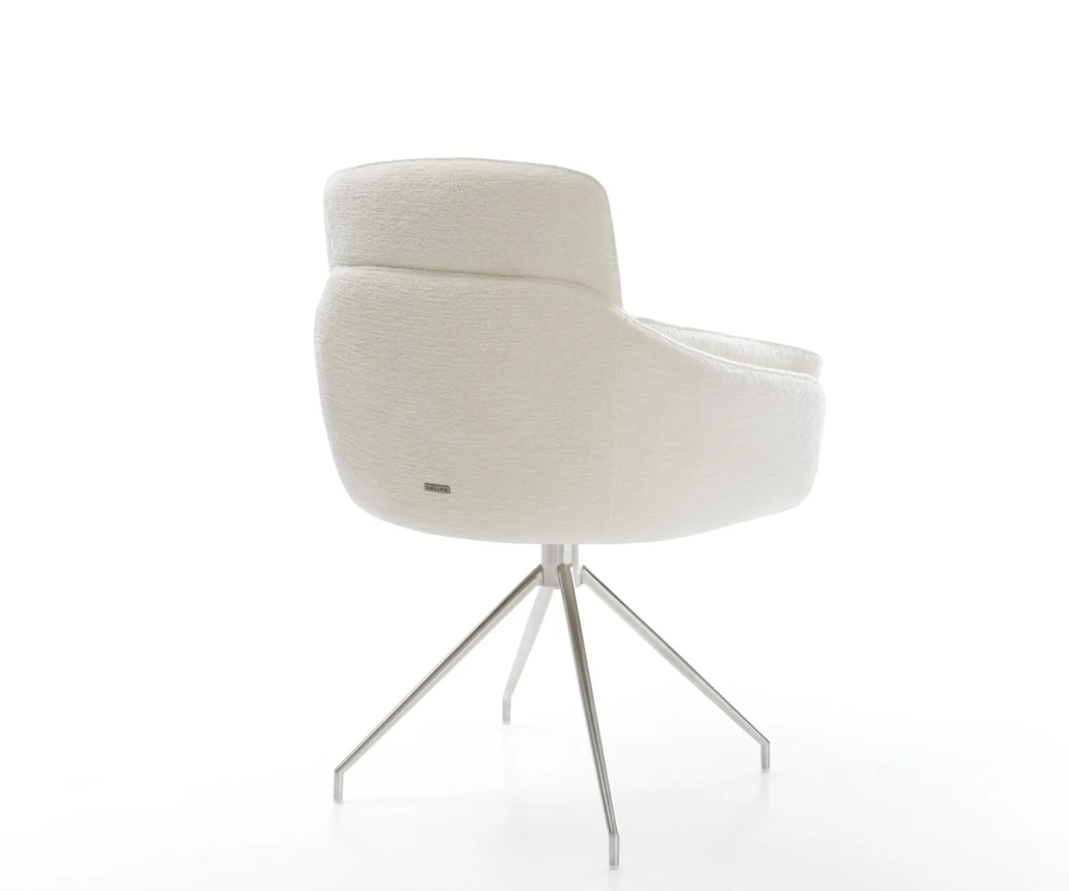 EsszimmerstuhlLuan-Flex mit Armlehnen Bouclé Soft Beige Kreuzgestell konisch Edelstahl Sofort versandfertig