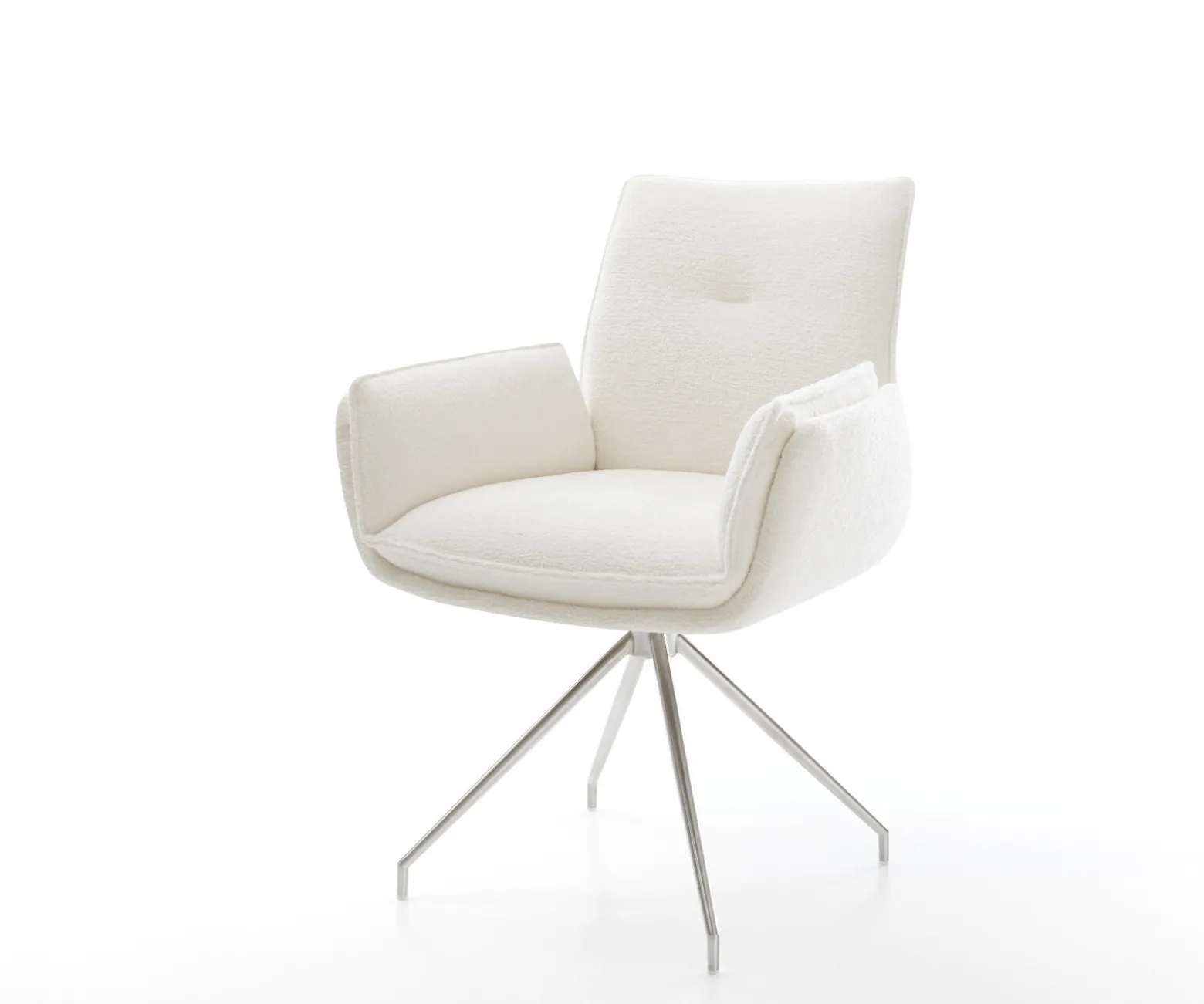EsszimmerstuhlNela-Flex Bouclé Soft Beige Kreuzgestell konisch Edelstahl Sofort versandfertig