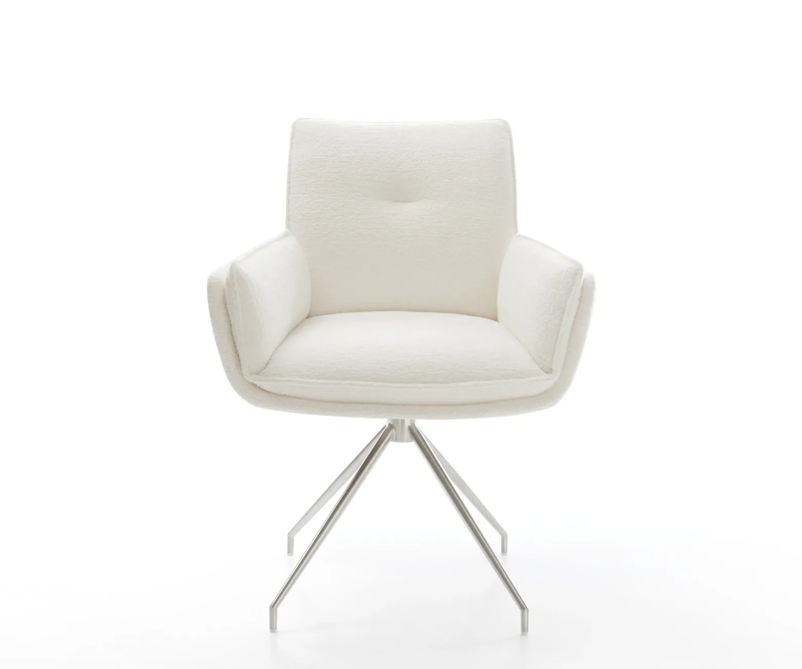 EsszimmerstuhlNela-Flex Bouclé Soft Beige Kreuzgestell konisch Edelstahl Sofort versandfertig