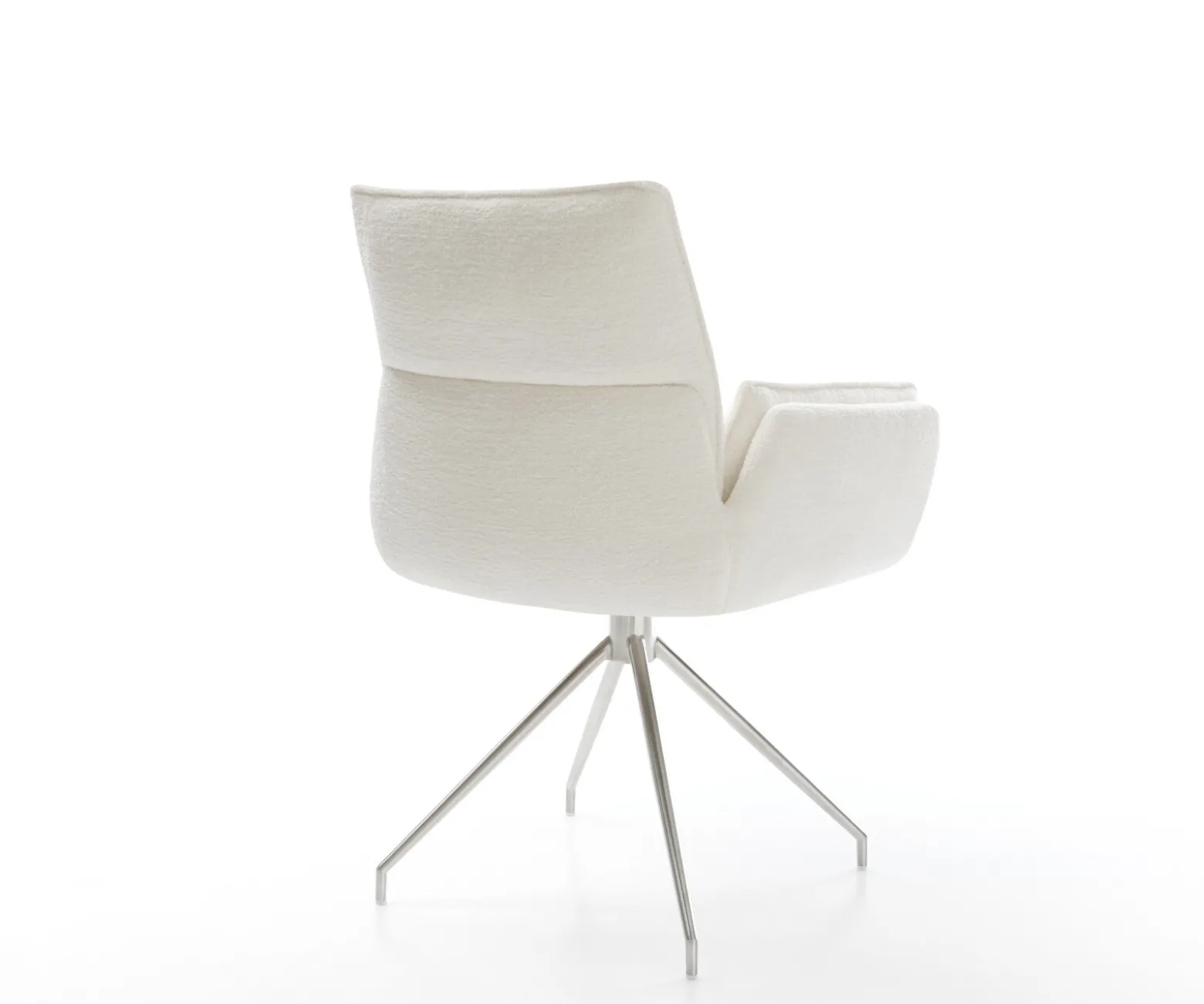 EsszimmerstuhlNela-Flex Bouclé Soft Beige Kreuzgestell konisch Edelstahl Sofort versandfertig