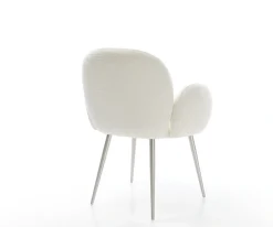 EsszimmerstuhlNube-Flex mit Armlehnen Bouclé Soft Beige 4-Fuß konisch Edelstahl Taschenfederkern Sofort versandfertig