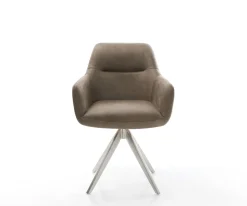 EsszimmerstuhlPejo-Flex Mikrofaser Taupe Vintage Kreuzgestell kantig Edelstahl Taschenfederkern Sofort versandfertig