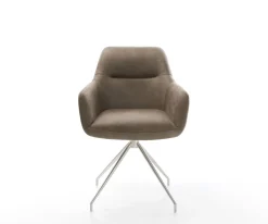 EsszimmerstuhlPejo-Flex Mikrofaser Taupe Vintage Kreuzgestell konisch Edelstahl Taschenfederkern Sofort versandfertig