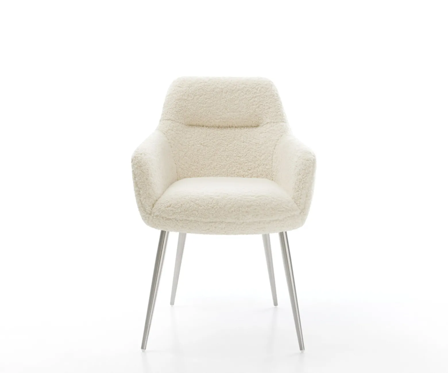 EsszimmerstuhlPejo-Flex Teddystoff Beige 4-Fuß konisch Edelstahl Taschenfederkern Sofort versandfertig