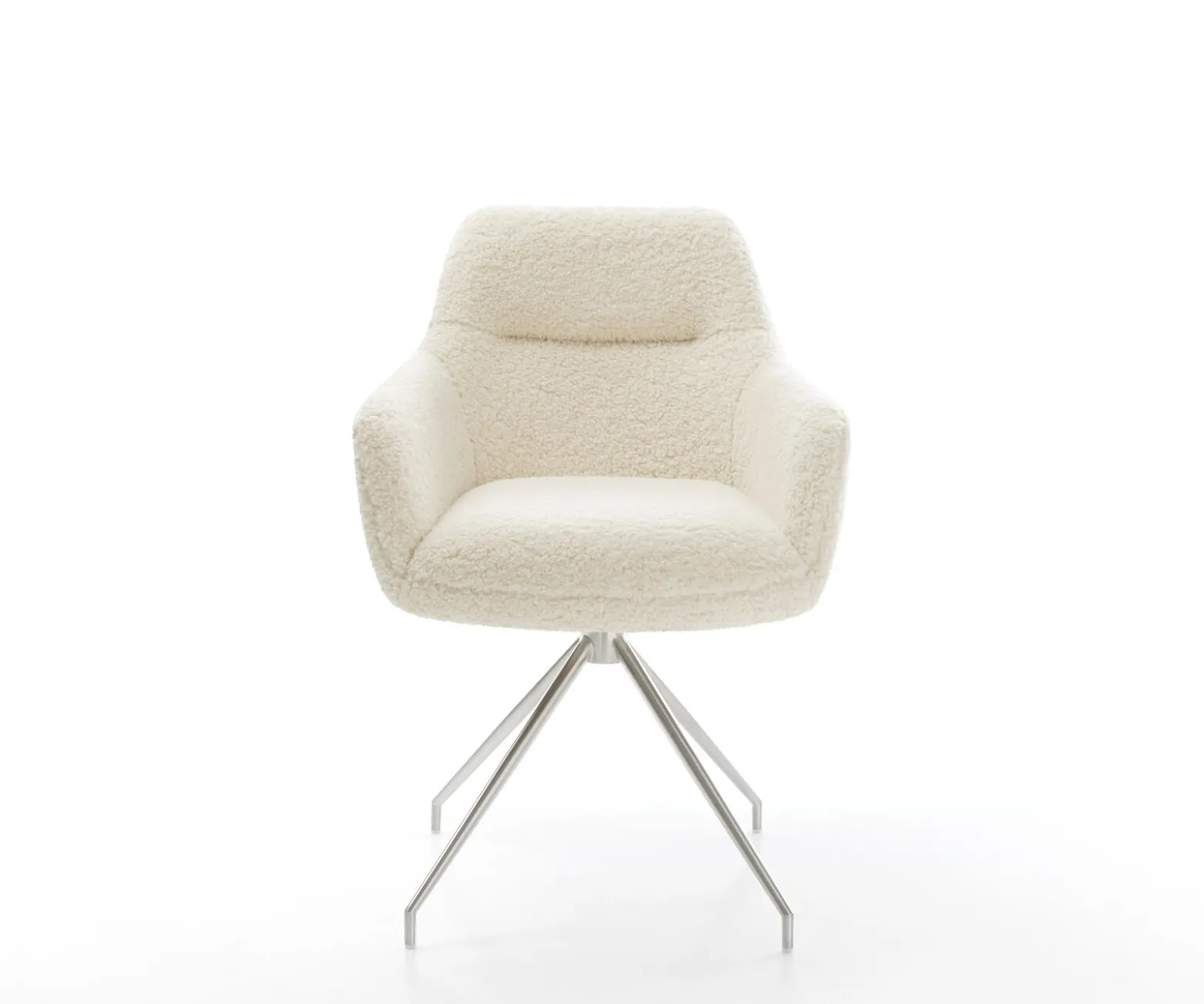 EsszimmerstuhlPejo-Flex Teddystoff Beige Kreuzgestell konisch Edelstahl Taschenfederkern Sofort versandfertig