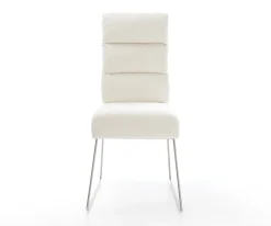 EsszimmerstuhlPela-Flex Bouclé Soft Beige Kufengestell Edelstahl Taschenfederkern Sofort versandfertig