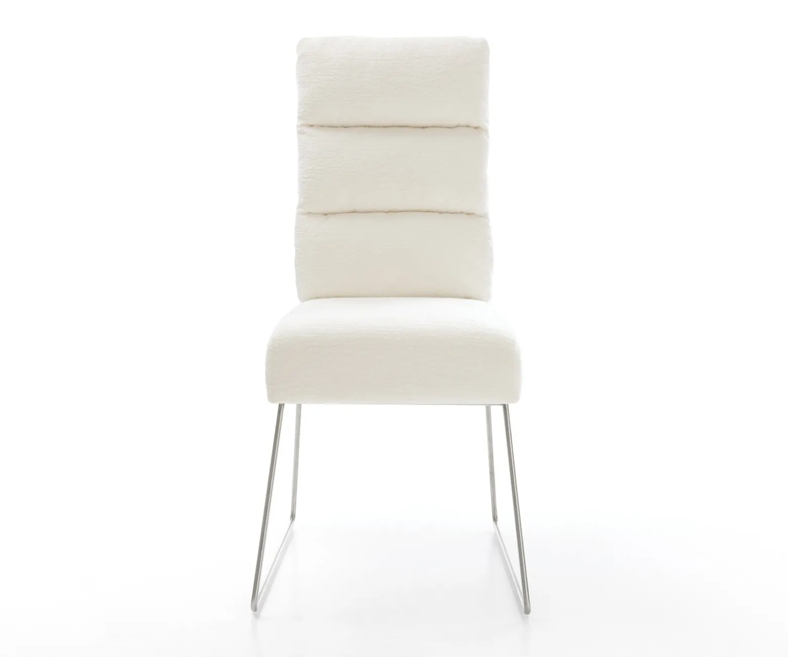 EsszimmerstuhlPela-Flex Bouclé Soft Beige Kufengestell Edelstahl Taschenfederkern Sofort versandfertig