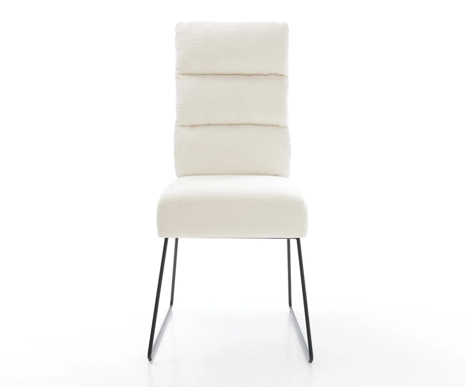 EsszimmerstuhlPela-Flex Bouclé Soft Beige Kufengestell Schwarz Taschenfederkern Sofort versandfertig