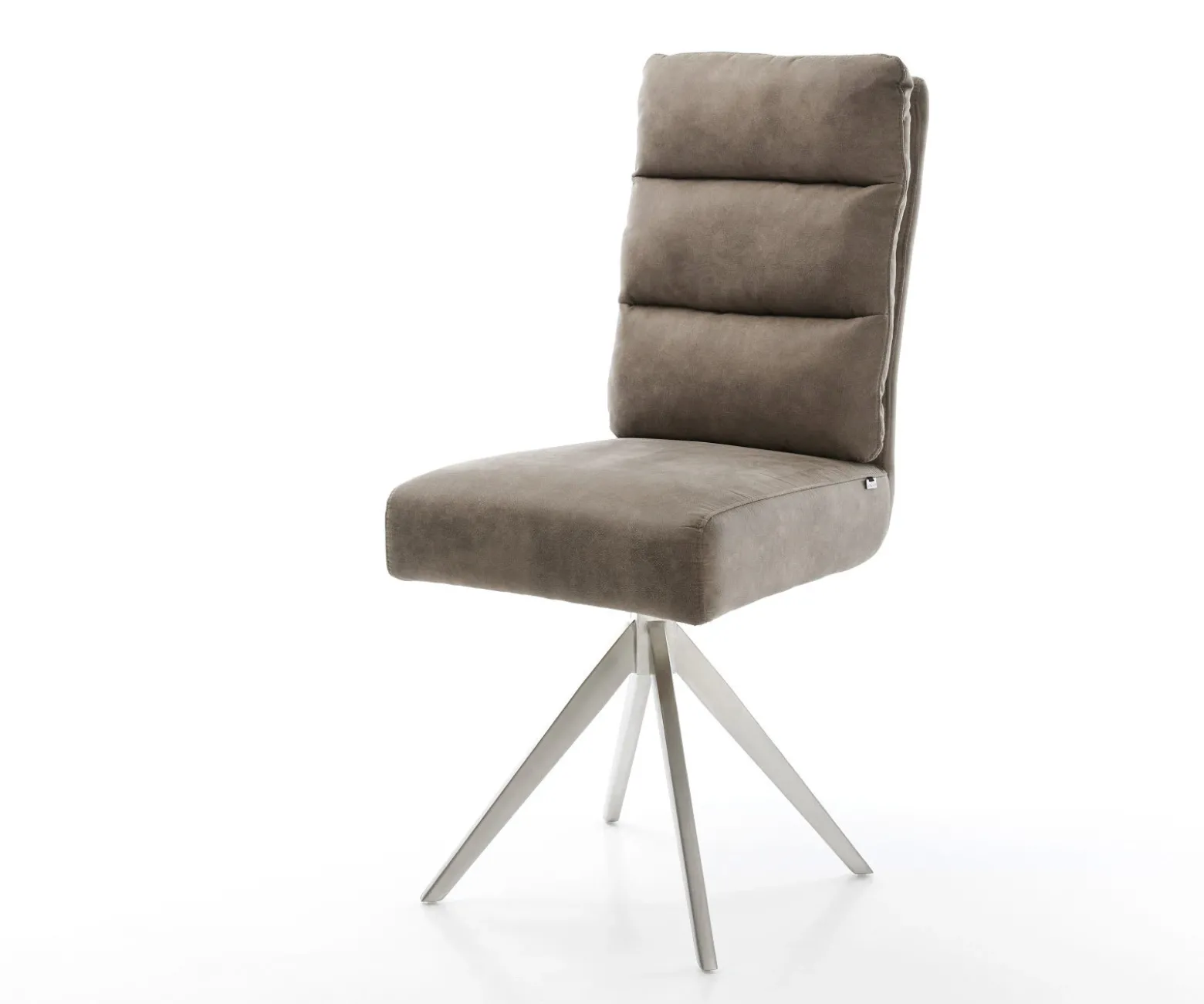 EsszimmerstuhlPela-Flex Mikrofaser Taupe Vintage Kreuzgestell kantig Edelstahl Taschenfederkern Sofort versandfertig
