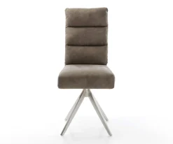 EsszimmerstuhlPela-Flex Mikrofaser Taupe Vintage Kreuzgestell kantig Edelstahl Taschenfederkern Sofort versandfertig