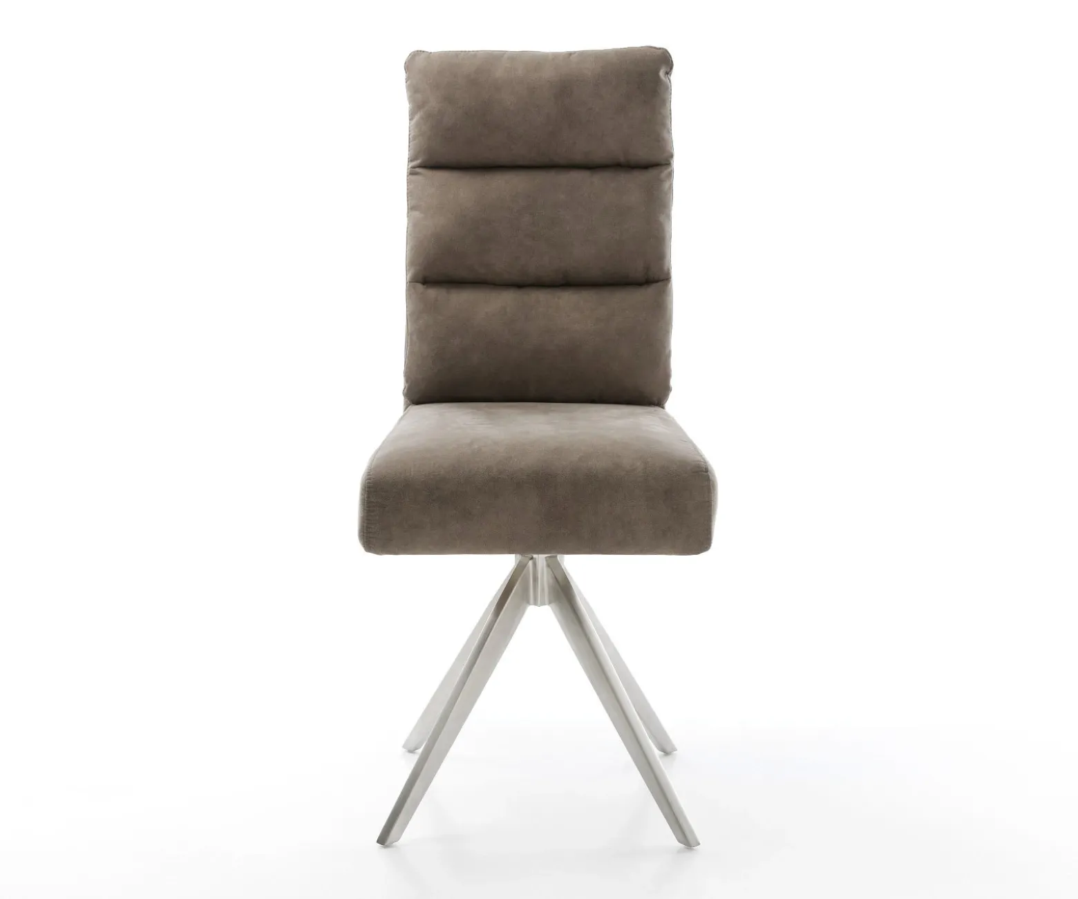 EsszimmerstuhlPela-Flex Mikrofaser Taupe Vintage Kreuzgestell kantig Edelstahl Taschenfederkern Sofort versandfertig