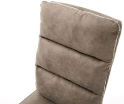 EsszimmerstuhlPela-Flex Mikrofaser Taupe Vintage Kreuzgestell kantig Edelstahl Taschenfederkern Sofort versandfertig