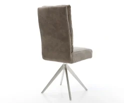 EsszimmerstuhlPela-Flex Mikrofaser Taupe Vintage Kreuzgestell kantig Edelstahl Taschenfederkern Sofort versandfertig