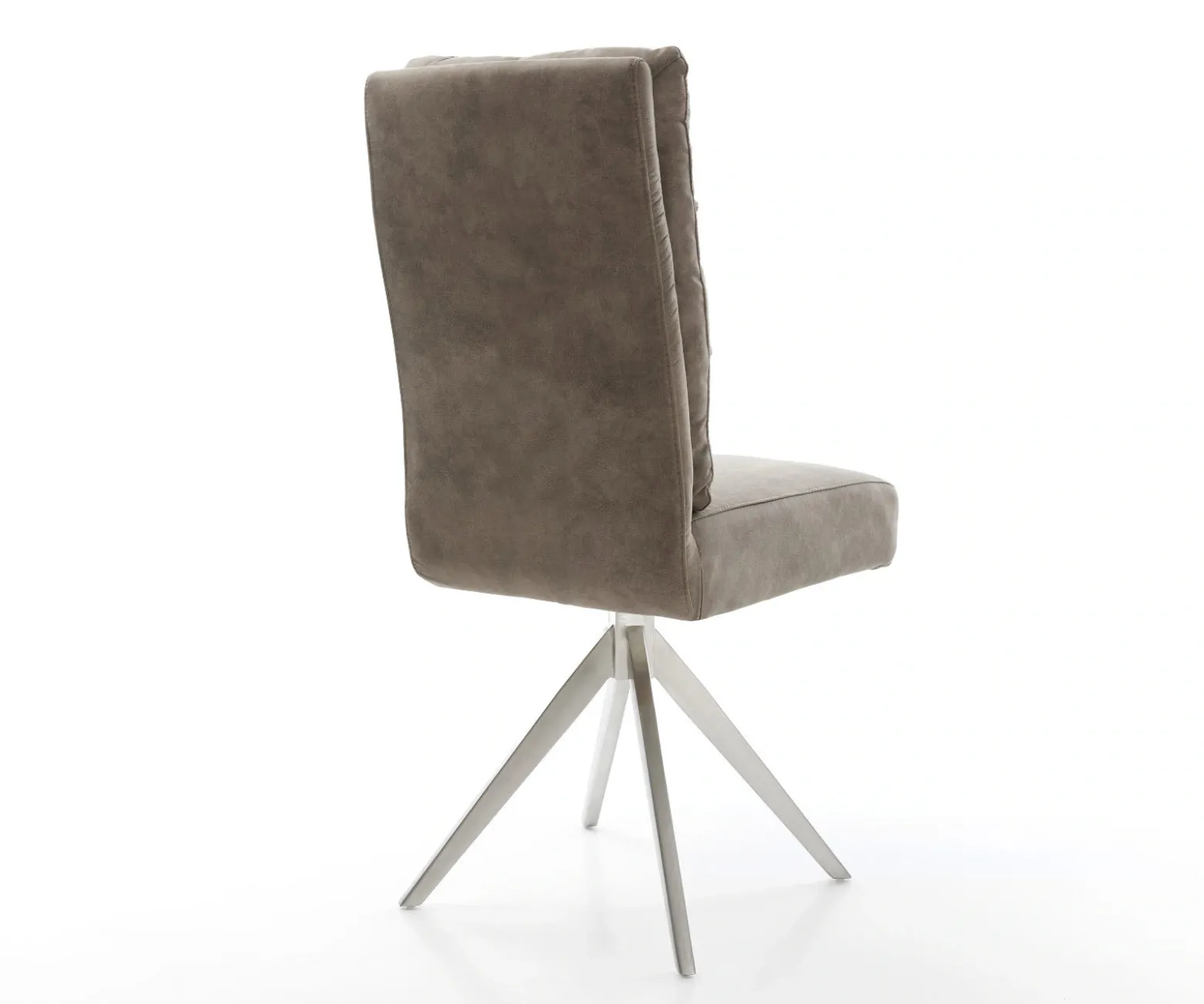 EsszimmerstuhlPela-Flex Mikrofaser Taupe Vintage Kreuzgestell kantig Edelstahl Taschenfederkern Sofort versandfertig
