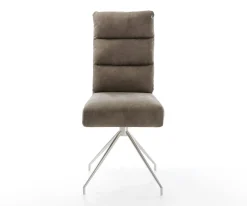 EsszimmerstuhlPela-Flex Mikrofaser Taupe Vintage Kreuzgestell konisch Edelstahl Taschenfederkern Sofort versandfertig