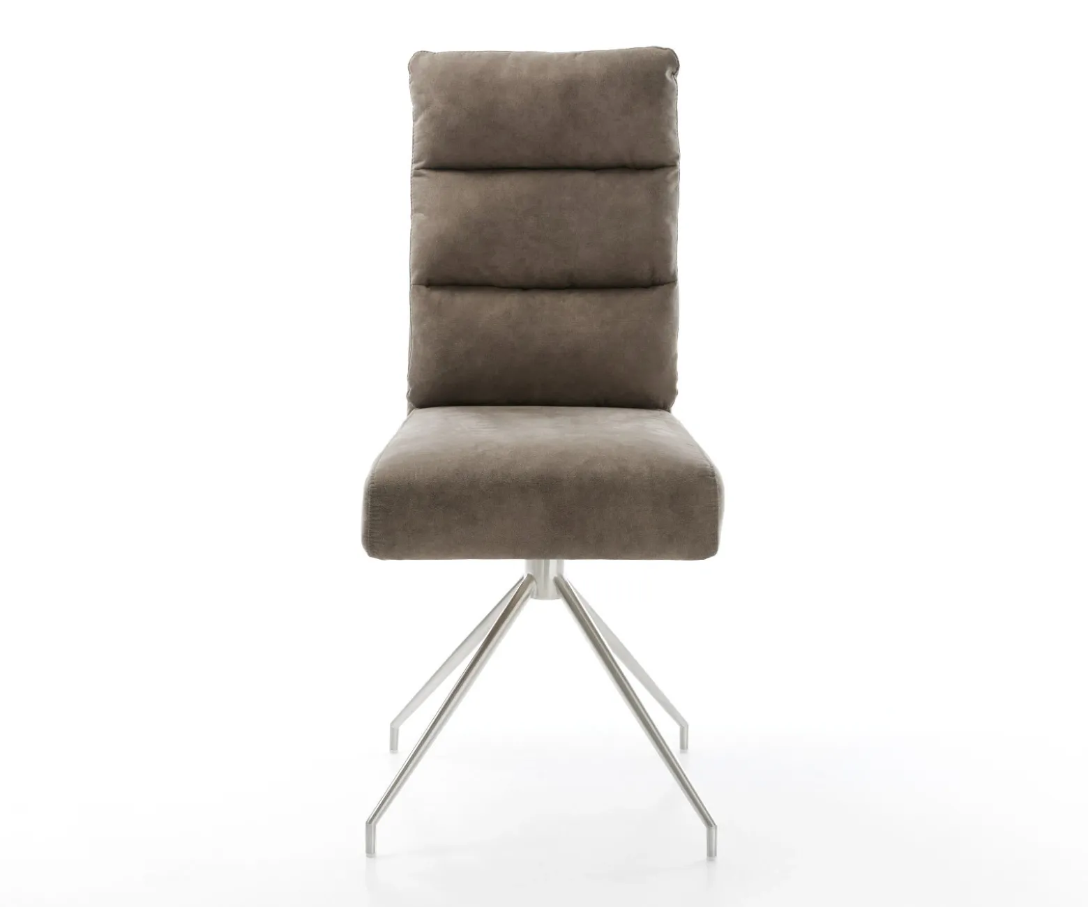 EsszimmerstuhlPela-Flex Mikrofaser Taupe Vintage Kreuzgestell konisch Edelstahl Taschenfederkern Sofort versandfertig