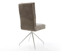 EsszimmerstuhlPela-Flex Mikrofaser Taupe Vintage Kreuzgestell konisch Edelstahl Taschenfederkern Sofort versandfertig