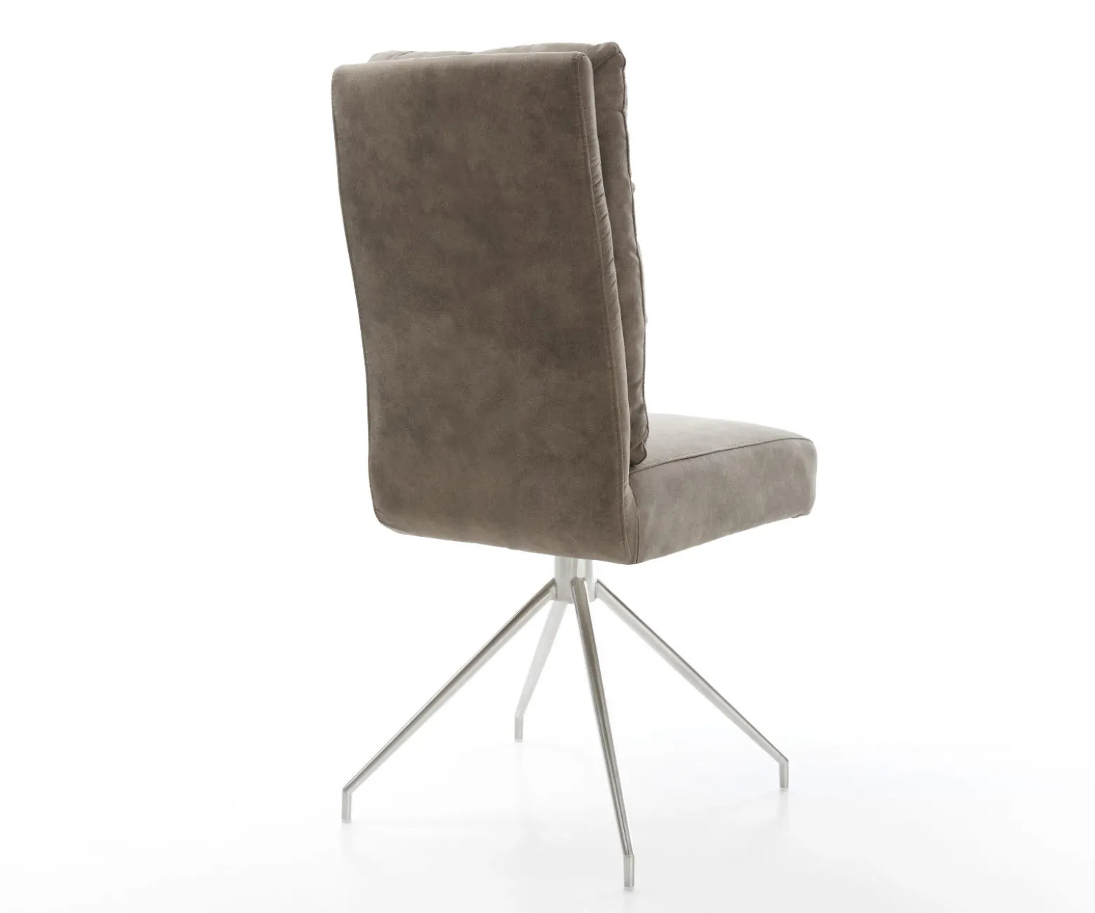 EsszimmerstuhlPela-Flex Mikrofaser Taupe Vintage Kreuzgestell konisch Edelstahl Taschenfederkern Sofort versandfertig