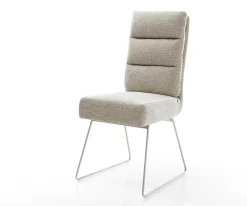 EsszimmerstuhlPela-Flex Webstoff Soft Beige Kufengestell Edelstahl Taschenfederkern Sofort versandfertig