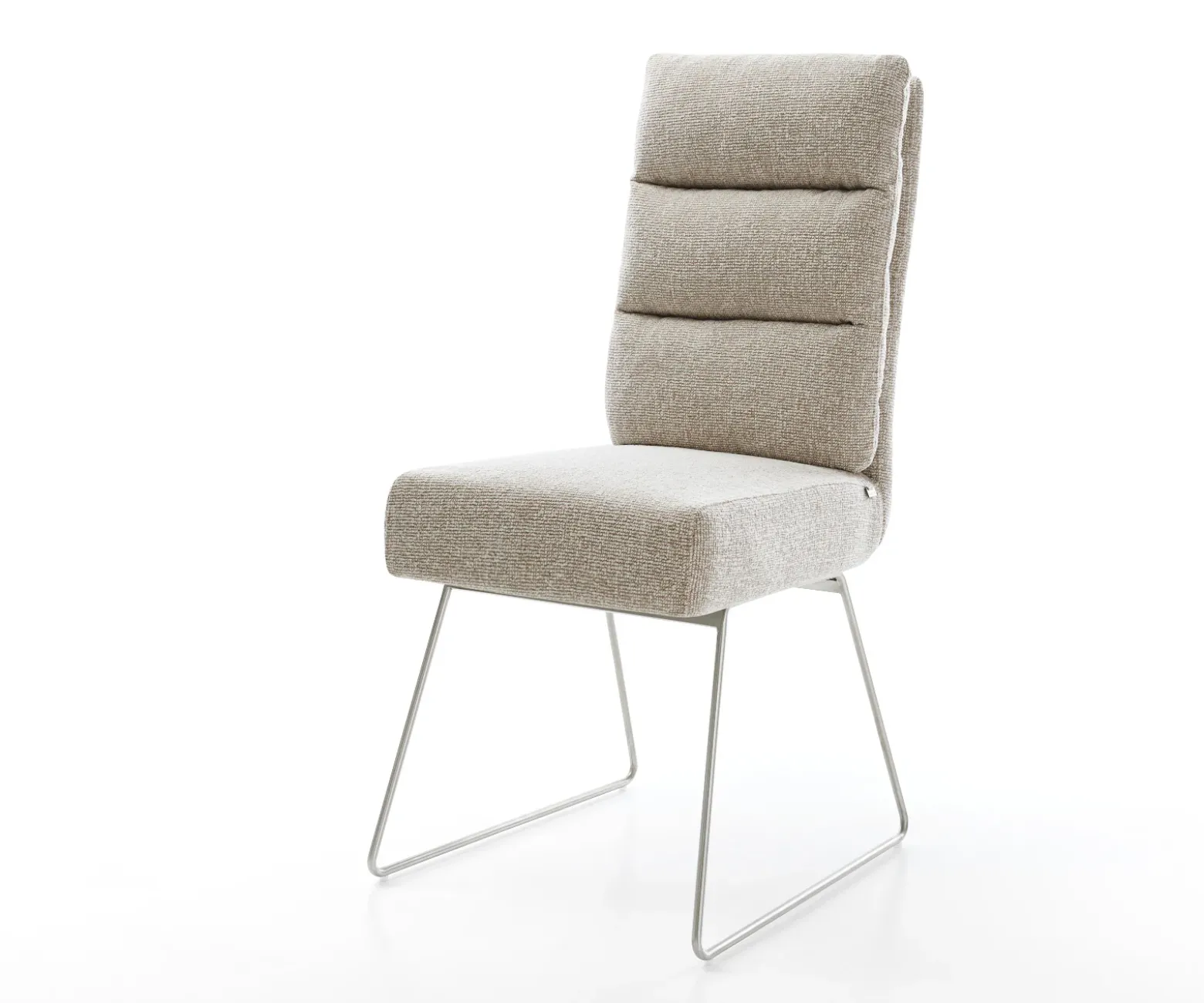 EsszimmerstuhlPela-Flex Webstoff Soft Beige Kufengestell Edelstahl Taschenfederkern Sofort versandfertig