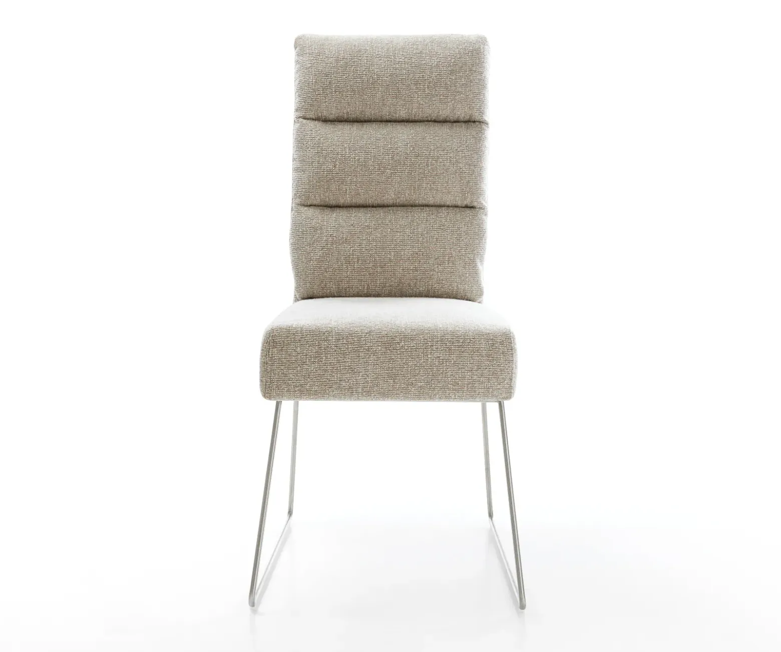EsszimmerstuhlPela-Flex Webstoff Soft Beige Kufengestell Edelstahl Taschenfederkern Sofort versandfertig