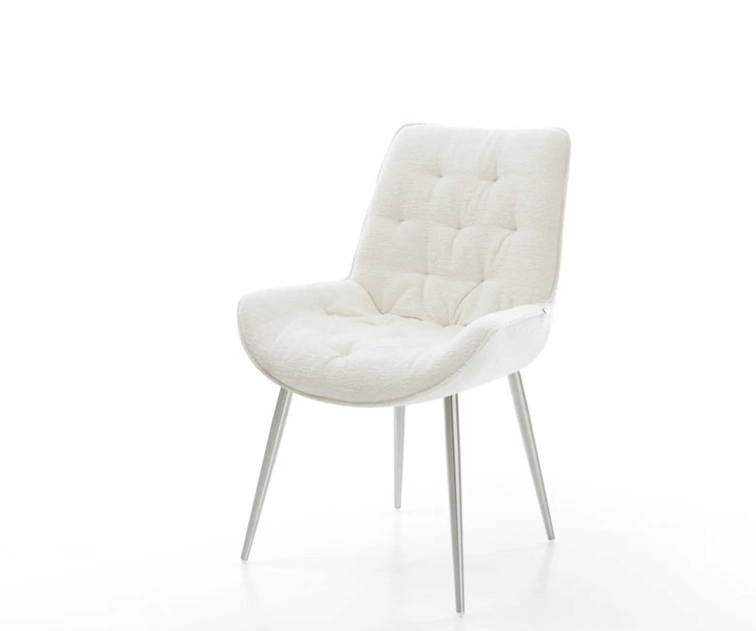 EsszimmerstuhlTaimi-Flex Bouclé Soft Beige 4-Fuß konisch Edelstahl Sofort versandfertig