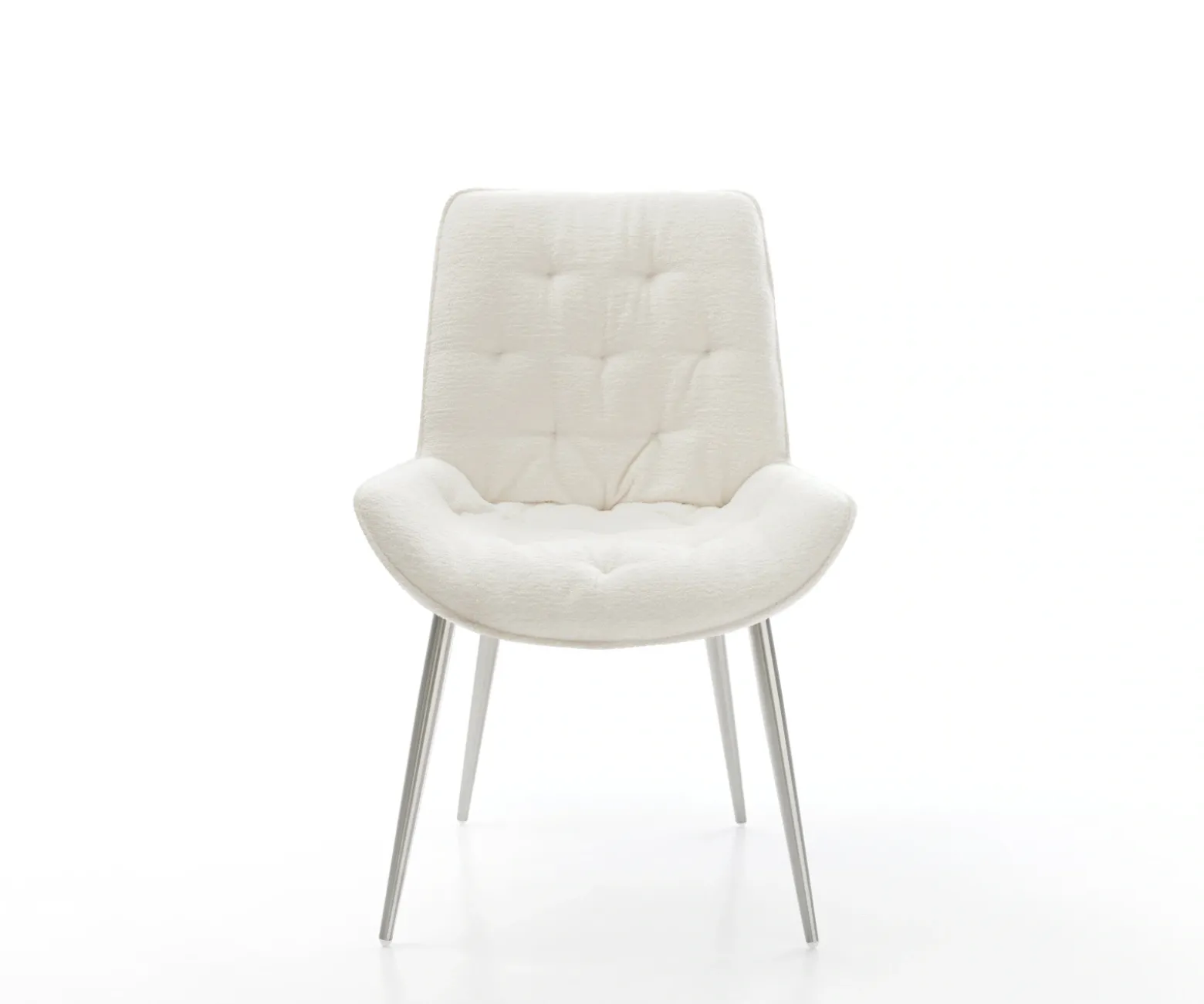 EsszimmerstuhlTaimi-Flex Bouclé Soft Beige 4-Fuß konisch Edelstahl Sofort versandfertig