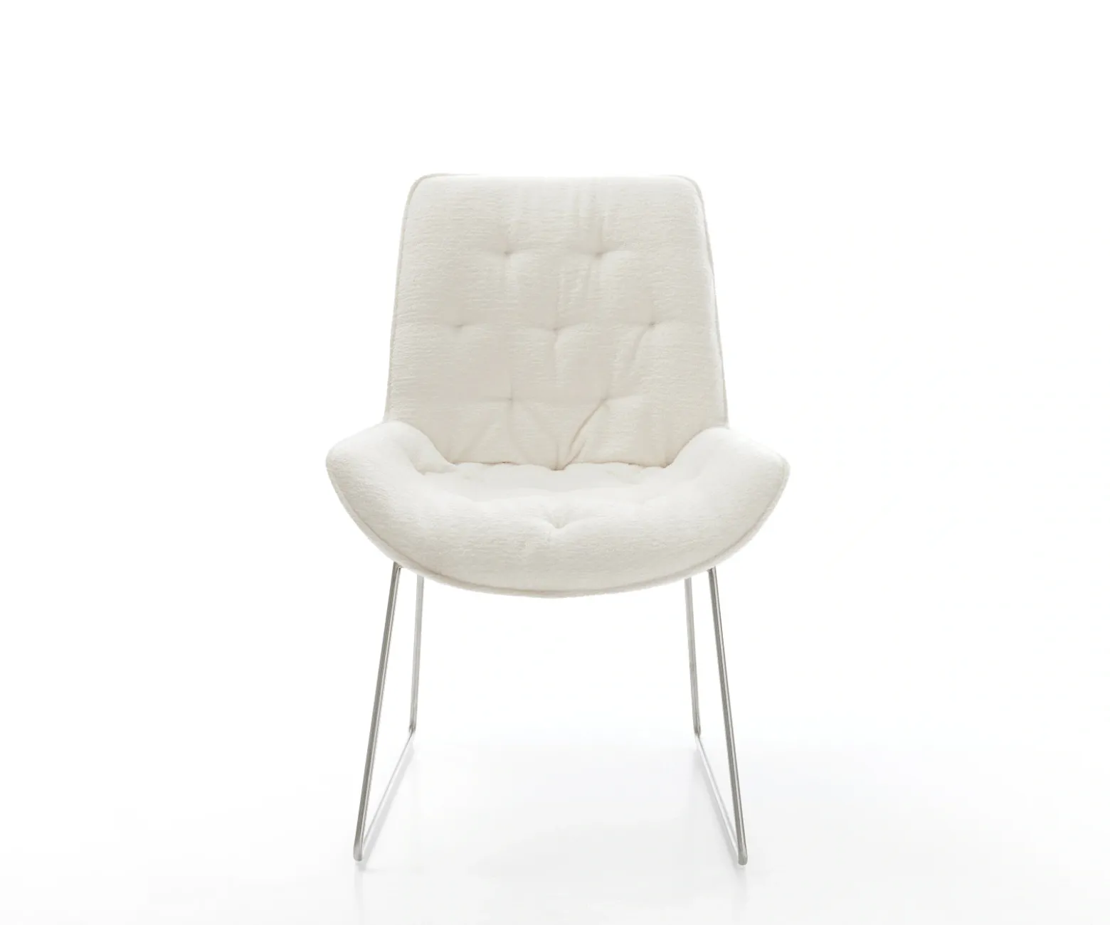 EsszimmerstuhlTaimi-Flex Bouclé Soft Beige Kufengestell Edelstahl Sofort versandfertig