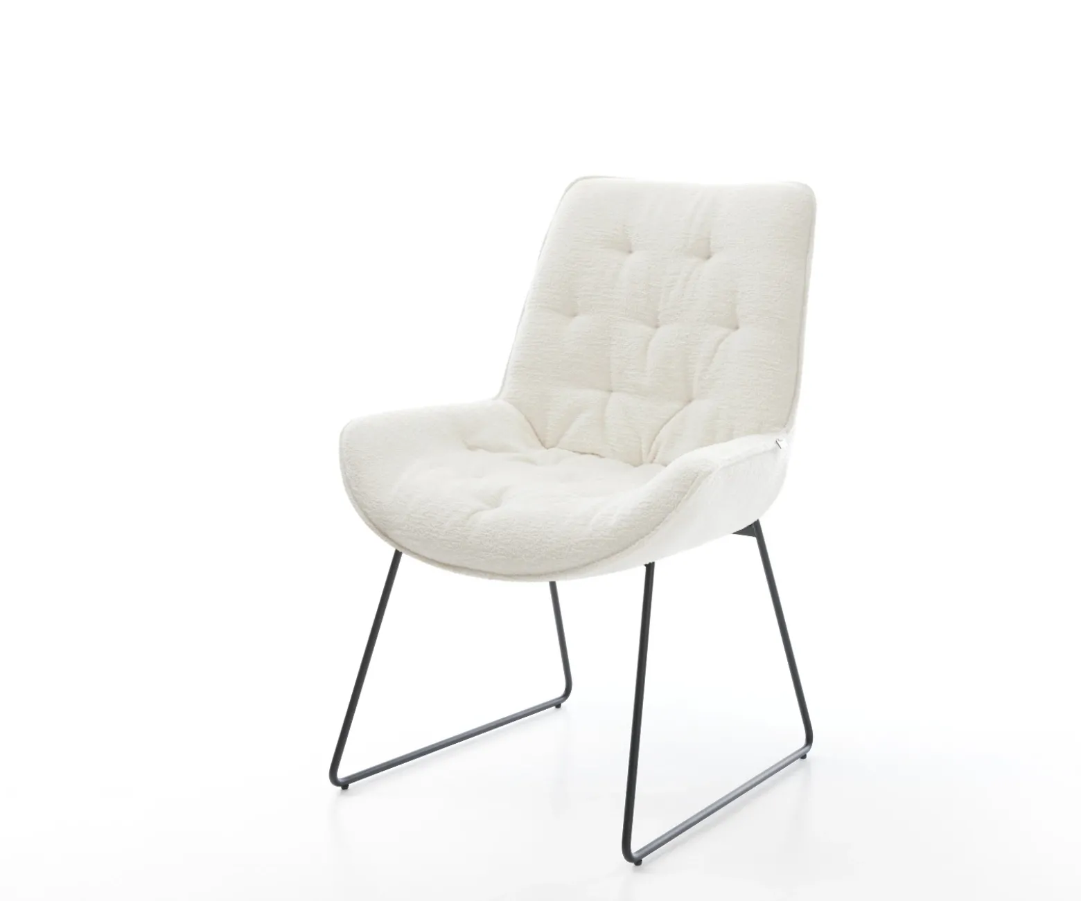 EsszimmerstuhlTaimi-Flex Bouclé Soft Beige Kufengestell Schwarz Sofort versandfertig