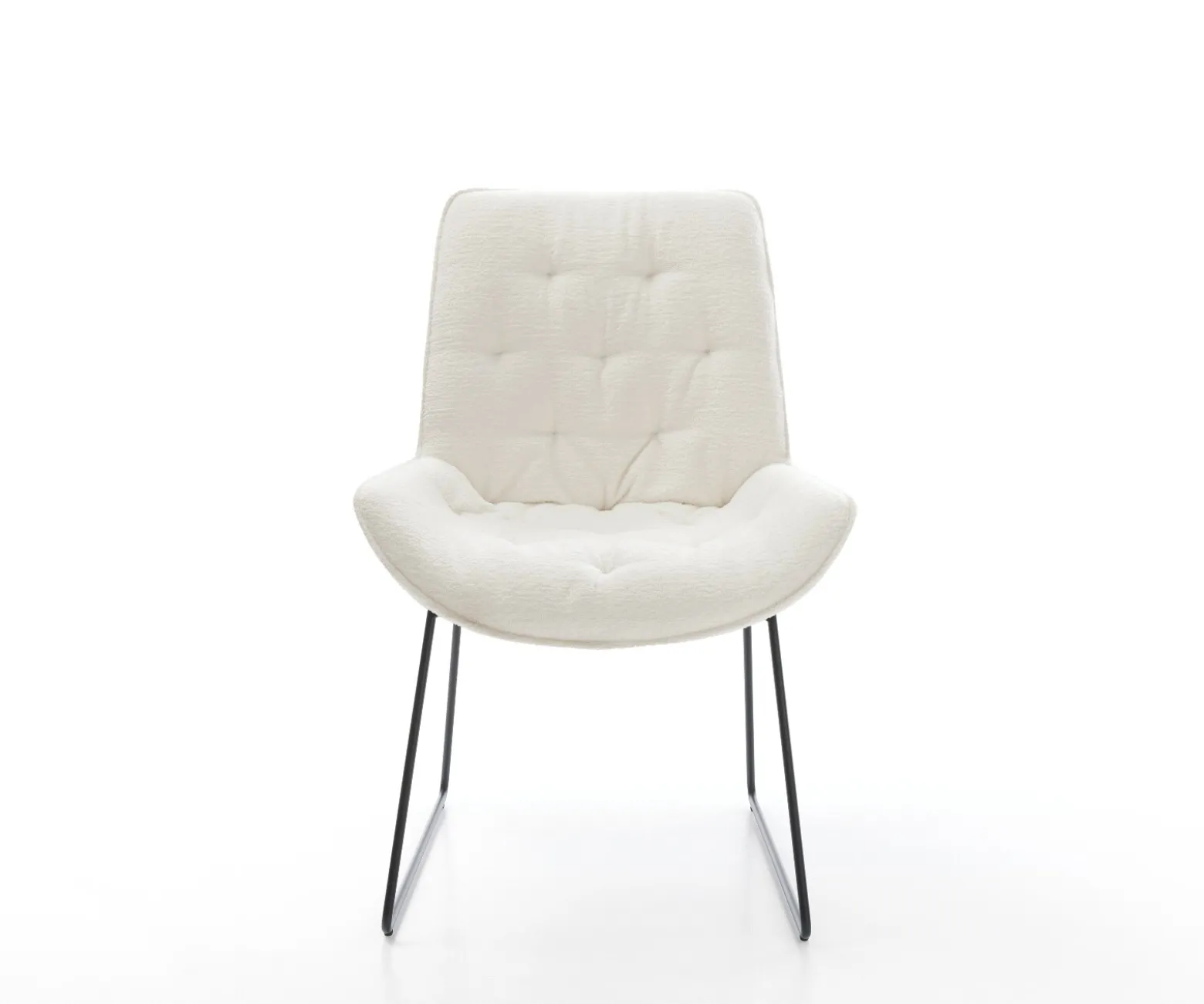 EsszimmerstuhlTaimi-Flex Bouclé Soft Beige Kufengestell Schwarz Sofort versandfertig