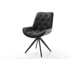 EsszimmerstuhlTaimi-Flex Echt-Leder Schwarz Kreuzgestell kantig Schwarz Sofort versandfertig