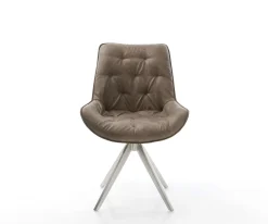 EsszimmerstuhlTaimi-Flex Mikrofaser Taupe Vintage Kreuzgestell kantig Edelstahl Sofort versandfertig